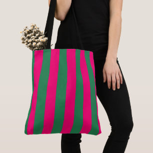 Pink and Green Stripes Tote Bag