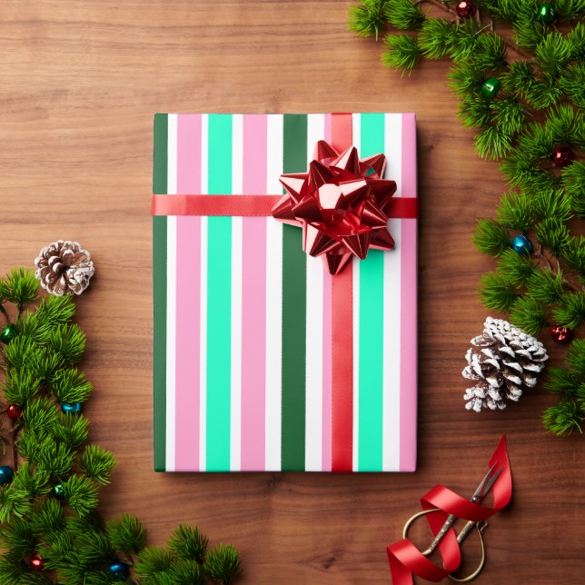 Pink and Green Stripes  Wrapping Paper (Holiday Gift)