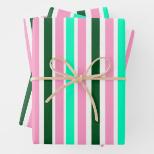 Pink and Green Stripes  Wrapping Paper Sheet