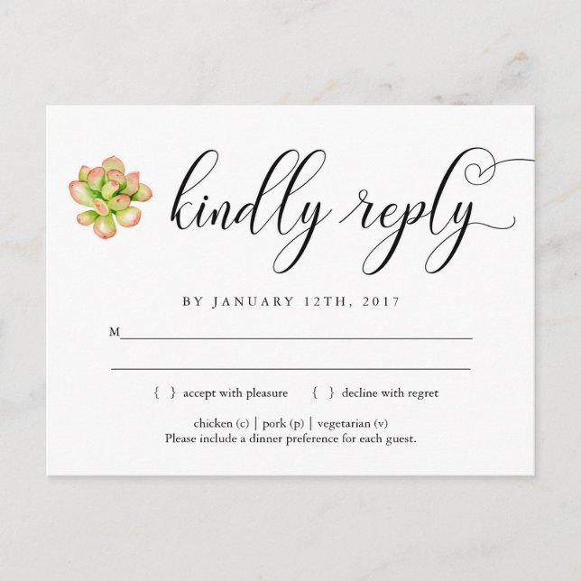 Pink and Green Succulent RSVP Postcard (Front)