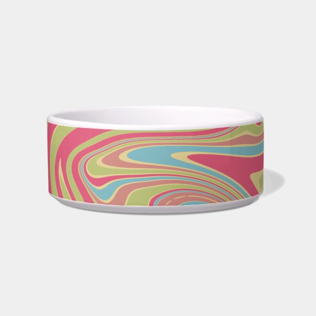 Pink and Green Swirl Ceramic Pet Bowl (Left)