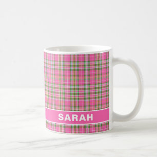 Pink and Green Tartan Plaid Girly Name Coffee Mug