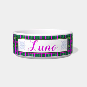 Pink And Green Tartan Snowflake Plaid Name Bowl