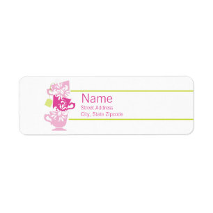 Pink and Green Tea Return Address Label
