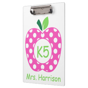 Pink and Green Teacher's Apple Personalised Clipboard