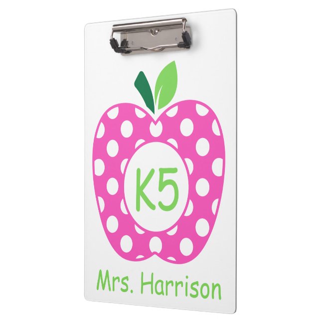 Pink and Green Teacher's Apple Personalised Clipboard (Left)