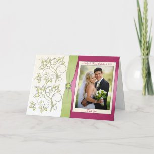 Pink and Green Thank You Card with Photo