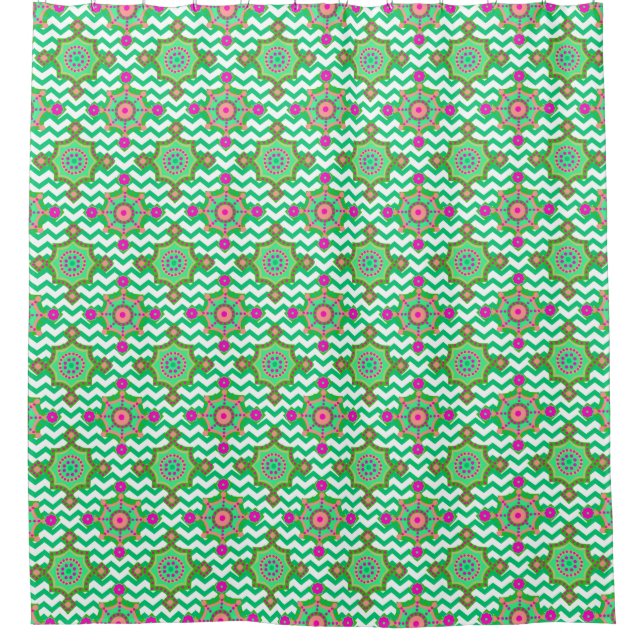 Pink and Green Tile Pattern Shower Curtain (Front)