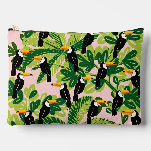 Pink and Green Toucan Birds Toiletry Bag (Front)