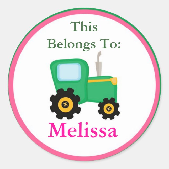 Pink and Green Tractor Back to School Stickers (Front)