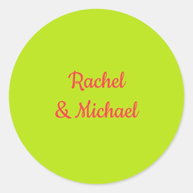 Pink and Green Trendy Wedding Classic Round Sticker (Front)