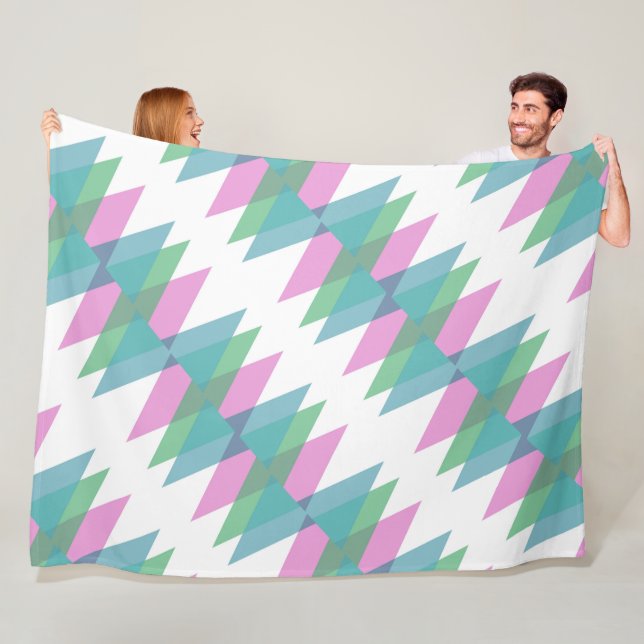 Pink and green triangles fleece blanket (In Situ)