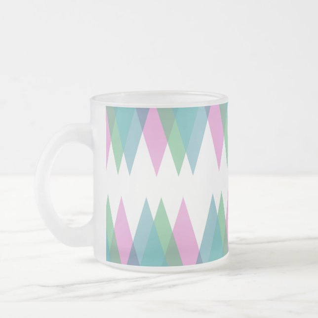 Pink and green triangles frosted glass coffee mug (Left)
