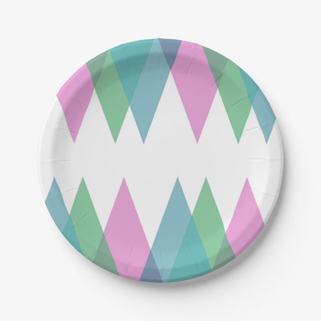 Pink and green triangles paper plate (Front)
