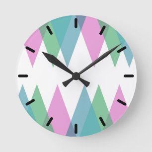 Pink and green triangles round clock