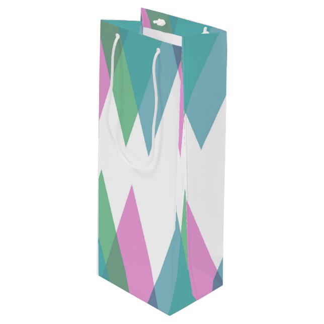 Pink and green triangles wine gift bag (Front Angled)