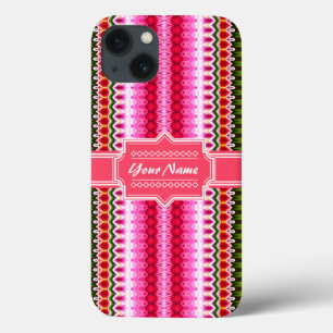 Pink and Green Tribal Ikat Chevron Personalised iPhone 13 Case