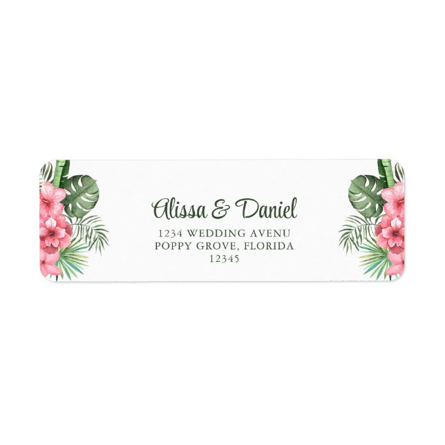 Pink and Green Tropical Flowers Return Address (Front)
