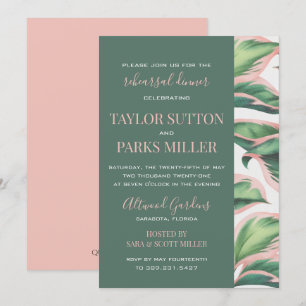 Pink and Green Tropical Foliage Rehearsal Dinner Invitation