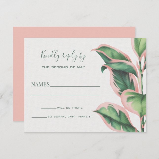 Pink and Green Tropical Foliage RSVP Card (Front/Back)