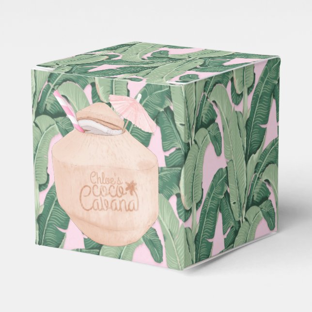 Pink and Green Tropical Leaves | Coconut Drink | Favour Box (Front Side)
