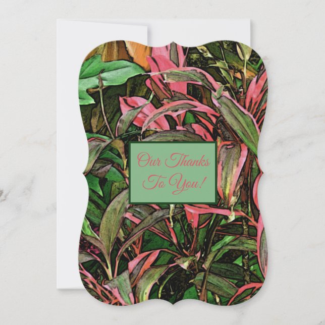 Pink and Green Tropical Plants/flat thank you card (Front)