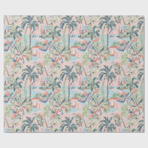 Pink and Green Tropical Toile Wrapping Paper, Palm Paper