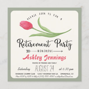 Pink and Green Tulip Retirement Party Invitation