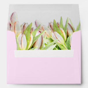 Pink and green Tulip wedding Envelope