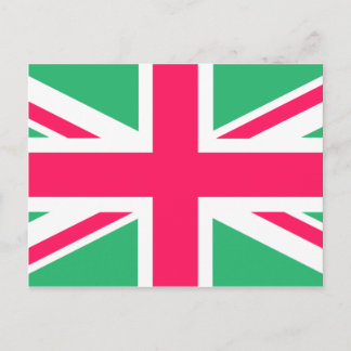 Pink and Green Union Jack Flag Postcard