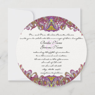 Pink and Green Vintage Paisley Wedding Invitation