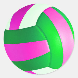 Pink and Green Volleyball classic round sticker