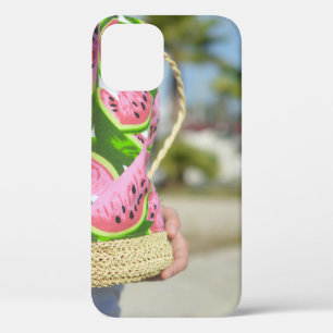 Pink and green water melon-printed bag iPhone 12 case