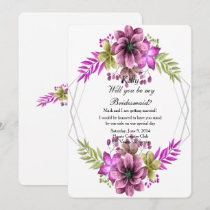 Pink And Green Watercolor Floral Bridesmaid Invitation
