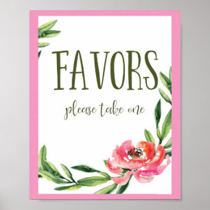 Pink and Green Watercolor Floral Favour Sign