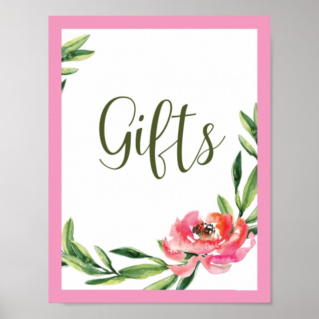 Pink and Green Watercolor Floral Gifts Sign (Front)