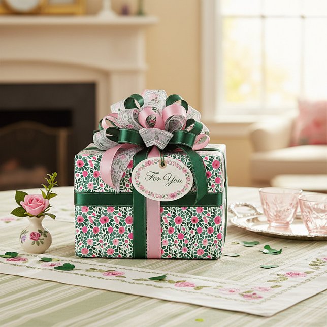 Pink and green watercolor floral pattern wrapping paper (Creator Uploaded)