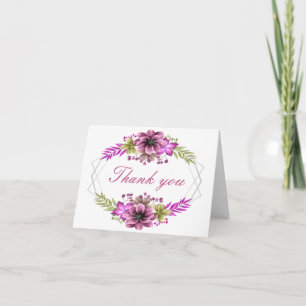 Pink And Green Watercolor Floral Thank You Card