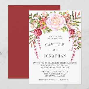 Pink and Green Watercolor Floral Wedding Invitation