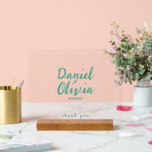 Pink and Green Wavy Wedding  Acrylic Sign