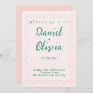 Pink and Green Wavy Wedding Invitation