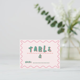Pink and Green Wavy Wedding  Place Card