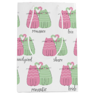Pink and Green Wedding Cats  Medium Gift Bag