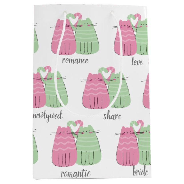 Pink and Green Wedding Cats  Medium Gift Bag (Front)