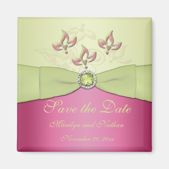 Pink and Green Wedding Favour Magnet (Front)