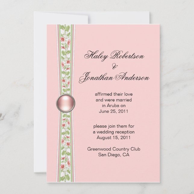 Pink and Green Wedding Reception Invitation (Front)