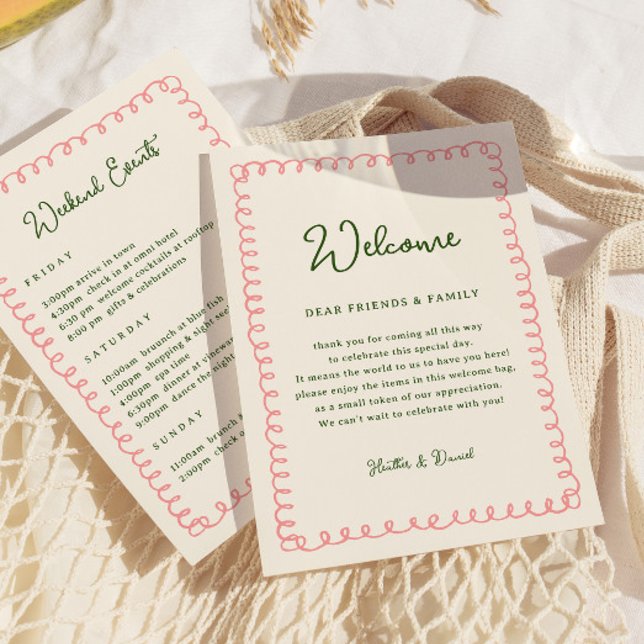 Pink and Green Welcome Letter Timeline Itinerary Invitation (Creator Uploaded)