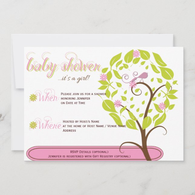 Pink and Green Whimsical Baby Shower Invitation (Front)
