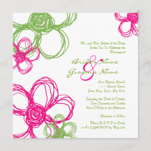 Pink and Green Wild Flowers Wedding Invitation