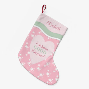 Pink and green with stars and name small christmas stocking
